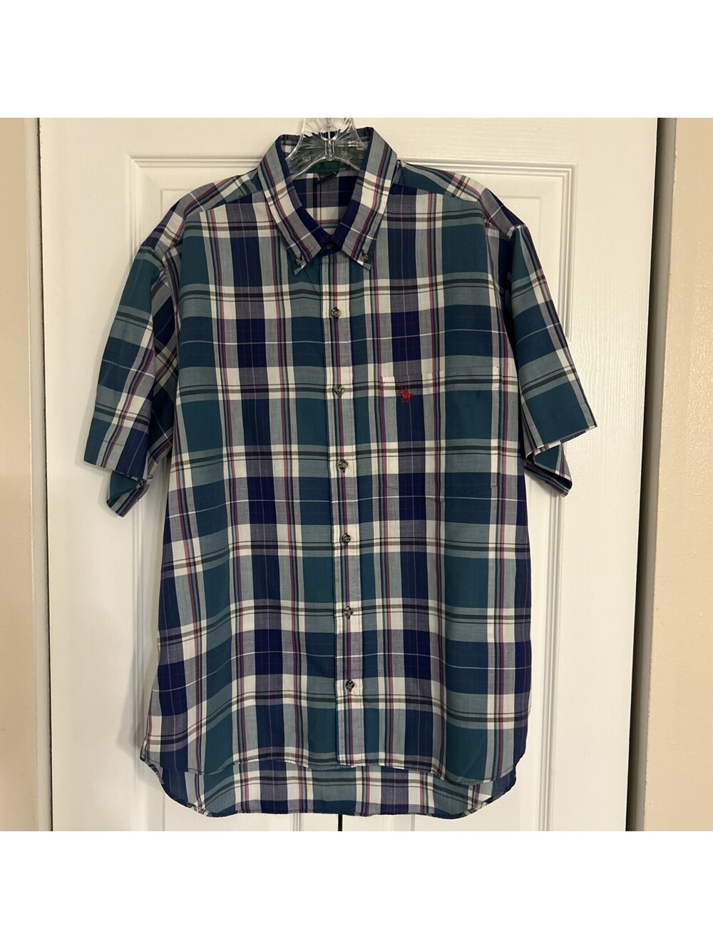 KNIGHTS OF ROUND TABLE Men's X-LARGE Dress/Casual Shirt Green/Blue Plaid